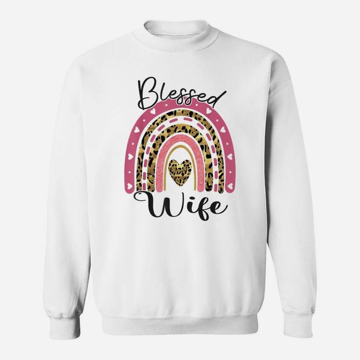 Blessed Wife Funny Leopard Boho Rainbow Wife Life Sweatshirt