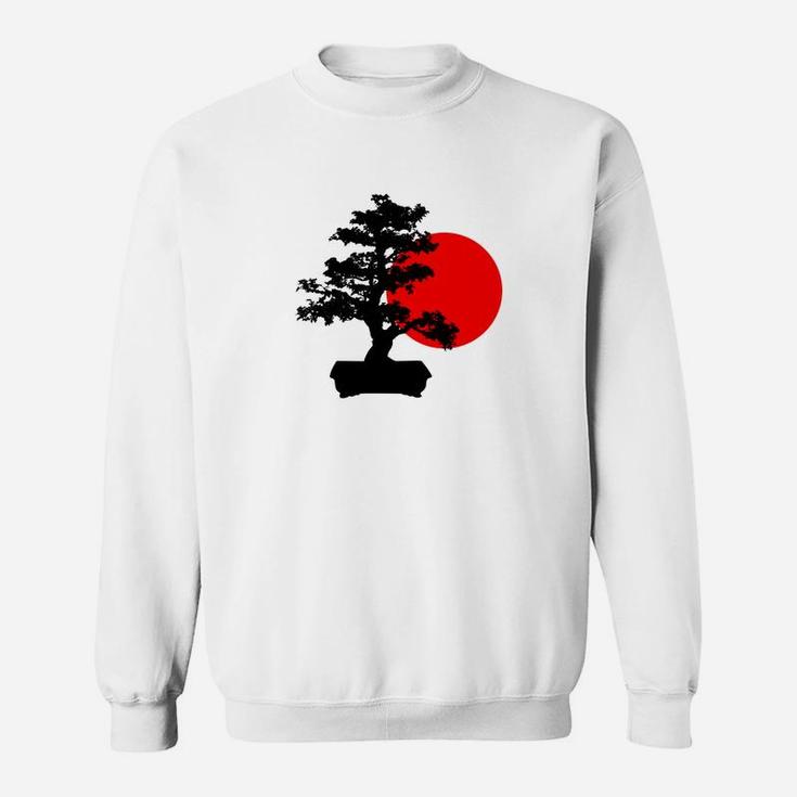 Bonsai-Baum und Sonnenaufgang Design Unisex Sweatshirt, Japanische Kunst Tee