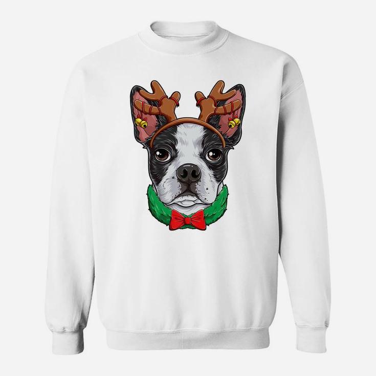 Boston Terrier Christmas Reindeer Antlers Xmas Girls Dog Sweatshirt