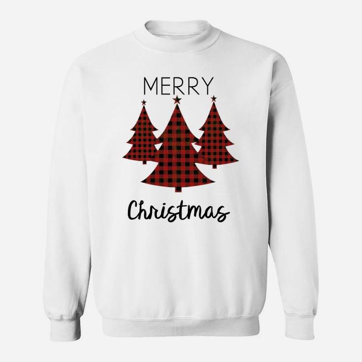 Buffalo Plaid Merry Christmas Tree Matching Family Xmas Tee Sweatshirt