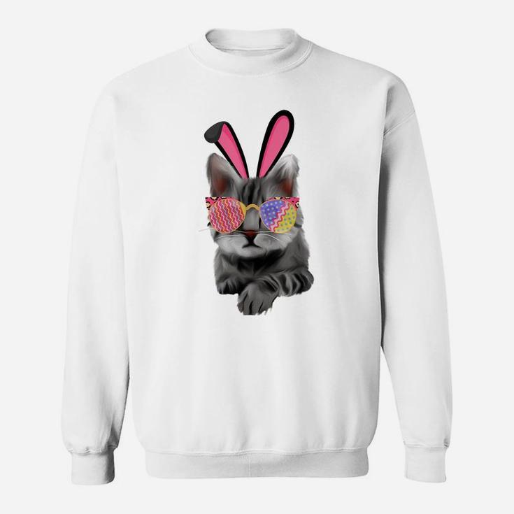 Bunny Cat With Glasses Eggs For Easter Day Cat Kitty Lovers Sweatshirt