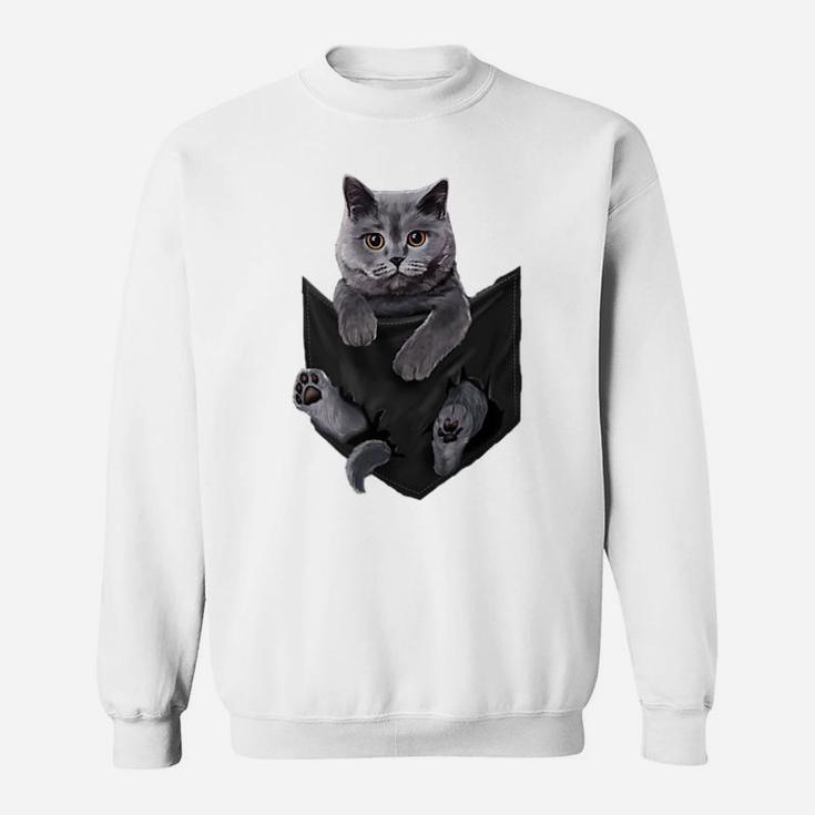 Cat Lovers Gifts British Shorthair In Pocket Funny Kitten Sweatshirt