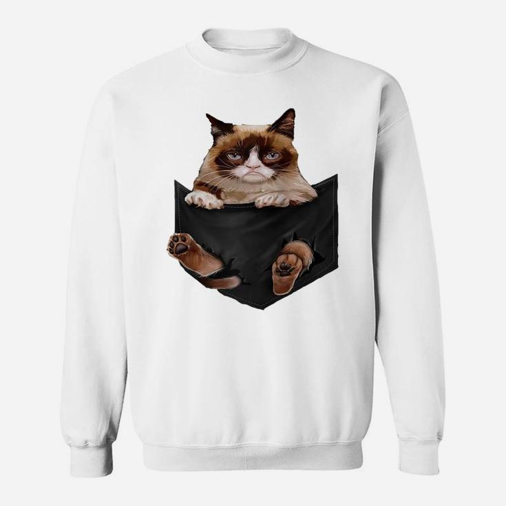 Cat Lovers Gifts Grumpy In Pocket Funny Kitten Face Raglan Baseball Tee Sweatshirt