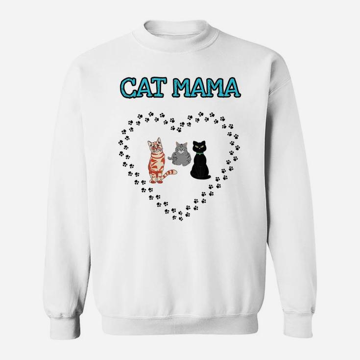 Cat Mama Heart Three Cats Lovers Girls Womens Novelty Gift Sweatshirt