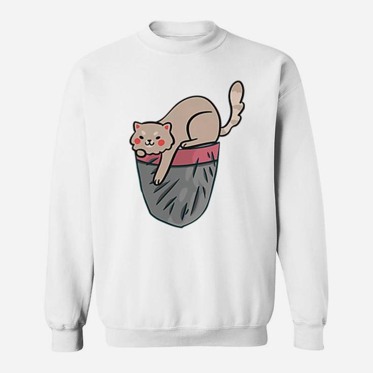 Cat Pocket Kitty Face Themed Gifts Pet Kitten Animal Lover Sweatshirt