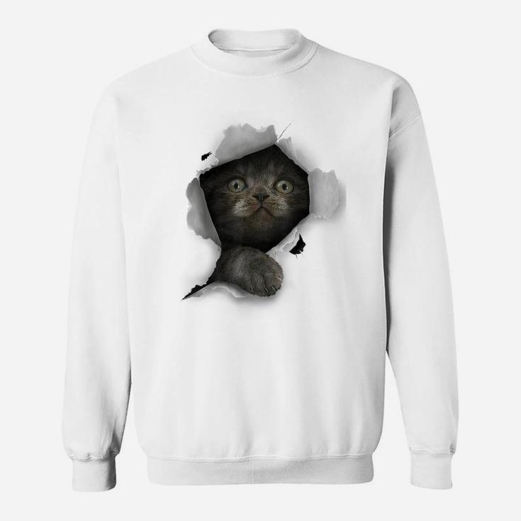 Cat Shirt, Gray Cat Tshirt, Cat Torn Cloth Shirt, Kitten Sweatshirt