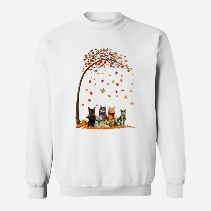 Cats Fall Autumn Leaf Tree Funny Cat Lovers Gifts Sweatshirt