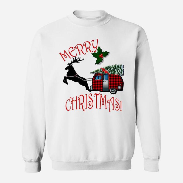 Christmas Gift Plaid Camper & Reindeer Funny Retro Xmas Ugly Sweatshirt Sweatshirt