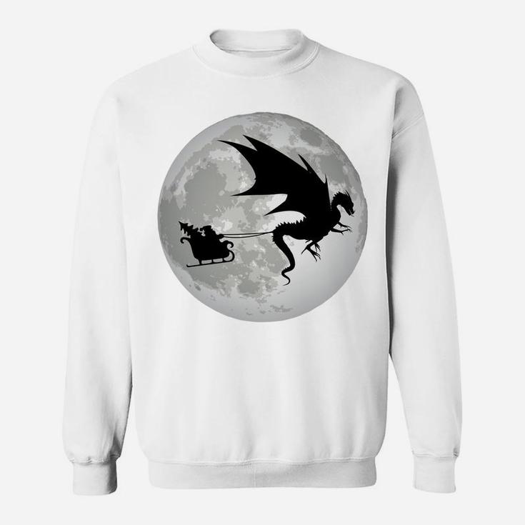 Christmas Santa Claus Flying Past The Moon W Dragon Design Sweatshirt Sweatshirt