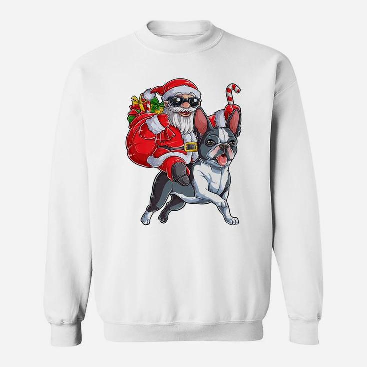 Christmas Santa Claus Riding Boston Terrier Xmas Boys Dog Sweatshirt