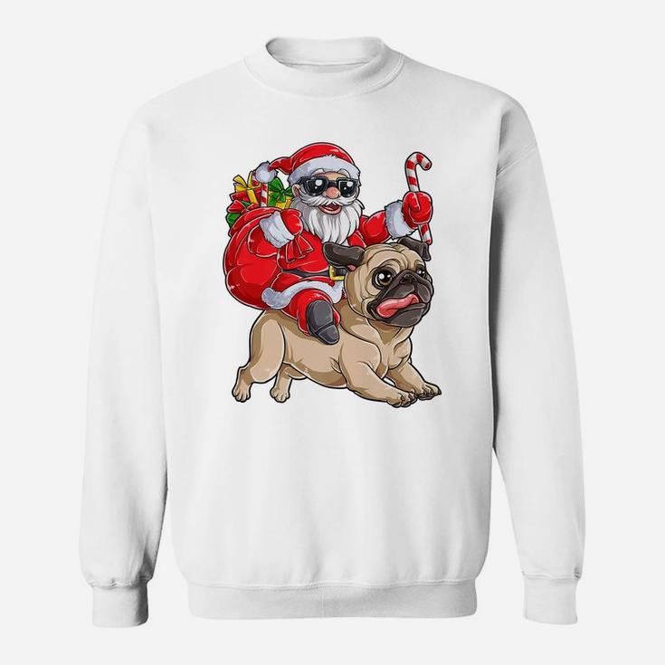 Christmas Santa Claus Riding Pug Xmas Boys Girls Pugmas Dog Sweatshirt