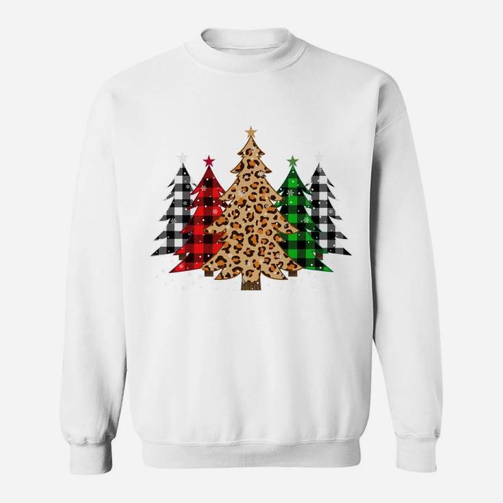 Christmas Trees With Buffalo Plaid & Leopard Print Xmas Sweatshirt