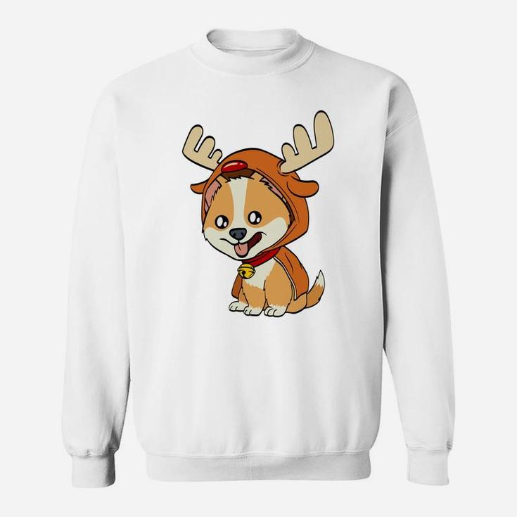 Corgi Puppy Dog Dressed As Reindeer Dogs Xmas Sweatshirt Sweatshirt