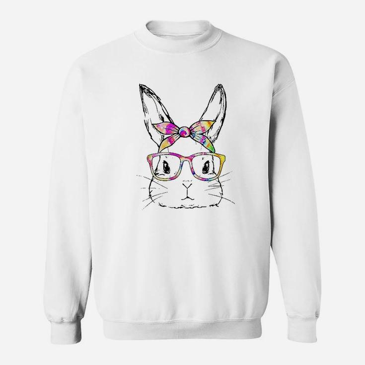 Cute Bunny Face Tie Dye Glasses Easter Day Sweatshirt