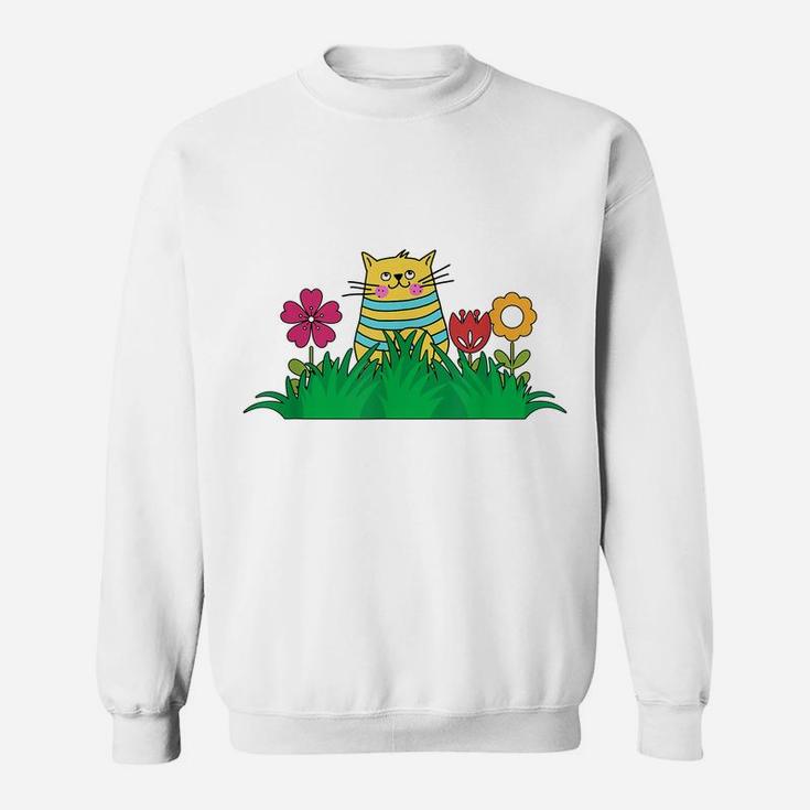 Cute Cat With Flowers Tee, Spring Flower Sweatshirt