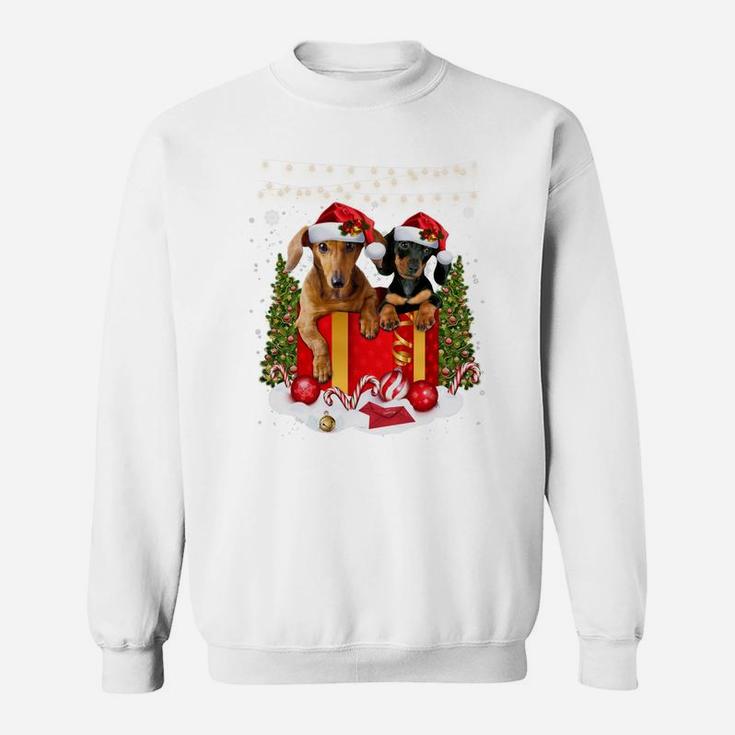 Cute Dachshund In Gift Box Lights Christmas Xmas Doxie Dog Sweatshirt Sweatshirt
