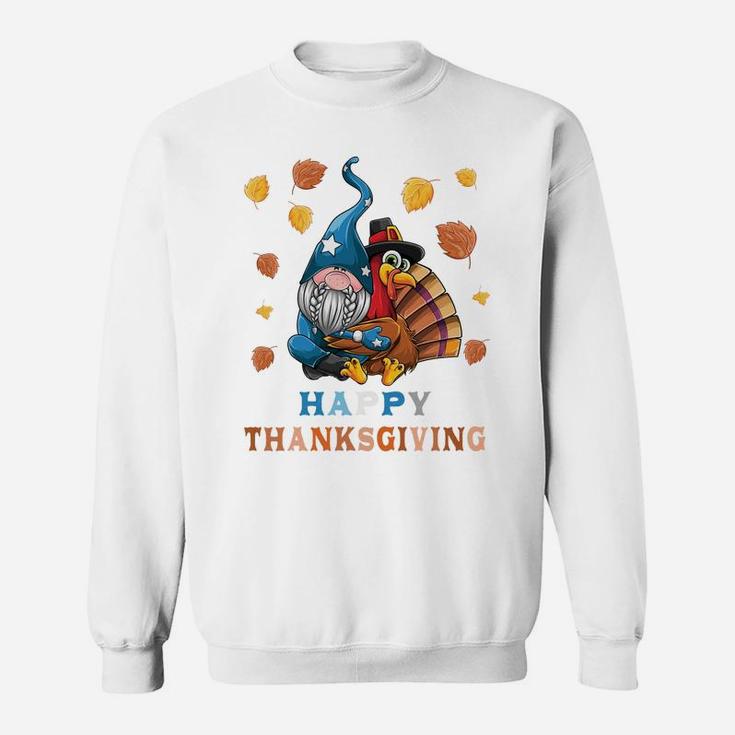 Cute Gnome Hugs Turkey Happy Thanksgiving Girls Boys Kids Sweatshirt