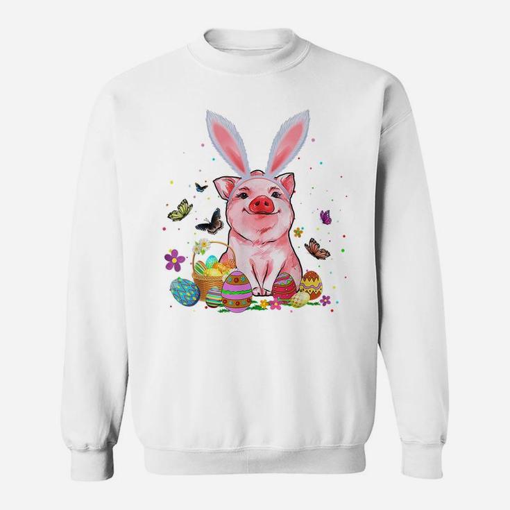 Cute Pig Bunny Egg Hunting Colorful Egg Happy Easter Day Sweatshirt