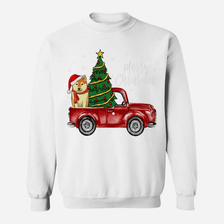 Cute Shiba Inu Dog Truck Merry Christmas Dog Lover Xmas Sweatshirt
