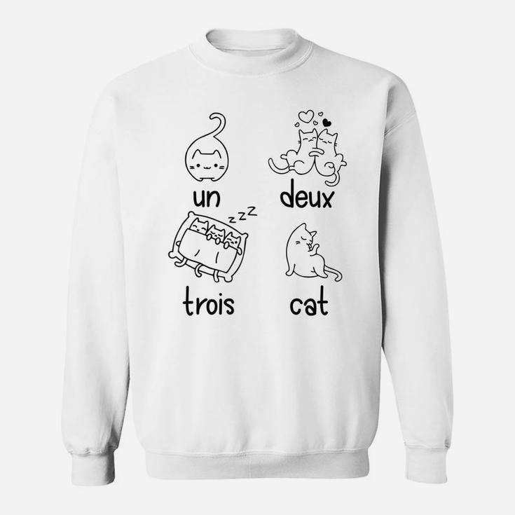 Cute Un Deux Trois Cat Loving French 1-2-3-4 Counting Kitty Raglan Baseball Tee Sweatshirt