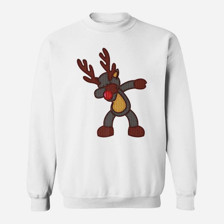 Dabbing Knitted Reindeer Christmas Rudolph Red Nose Xmas Sweatshirt