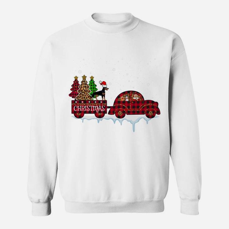 Doberman Dog Christmas Red Plaid Truck Santa Xmas Tree Gift Sweatshirt Sweatshirt