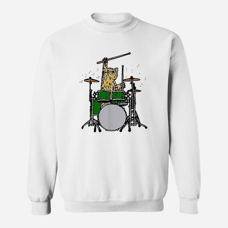 Drummer Cat Music Lover Musician Playing The Drums Sweatshirt