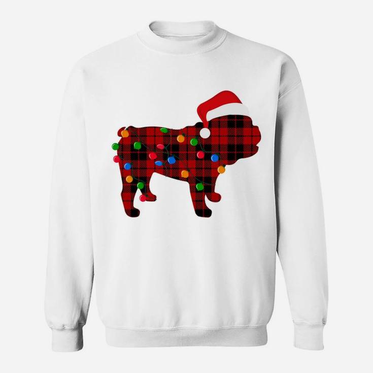 English Bulldog Red Plaid Pajama Dog Christmas Light Sweatshirt Sweatshirt