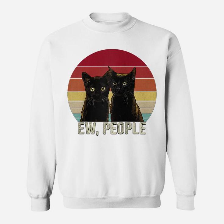 Ew People Funny Black Cats Vintage Kitten Lover Retro Womens Raglan Baseball Tee Sweatshirt