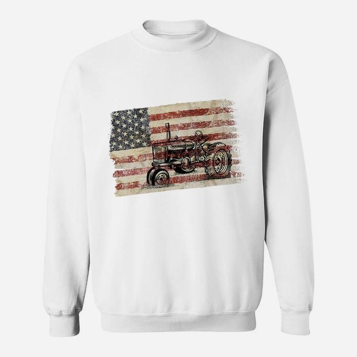 Farming Patriotic American Usa Flag Antique Tractor Sweatshirt