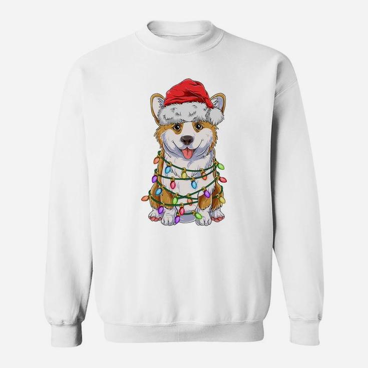 Funny Corgi Christmas Tree Lights Gift Santa Hat Dog Lover Sweatshirt Sweatshirt