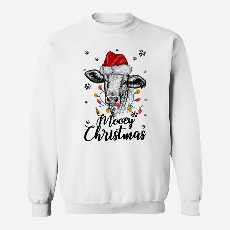 Funny Cow With Santa Hat Mooey Christmas Lights Gift Heifers Sweatshirt Sweatshirt
