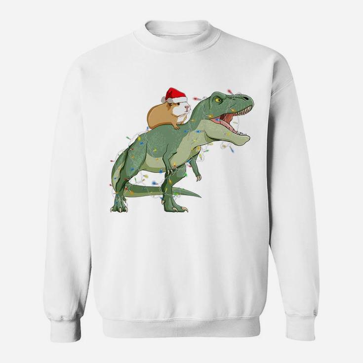 Funny Guinea Pig Riding Christmas LightRex Dinosaur Sweatshirt