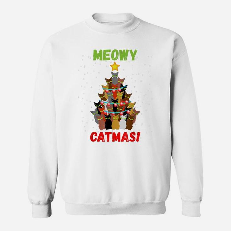 Funny Meowy Cats Christmas Tree Xmas Lights Boys Girls Kids Sweatshirt