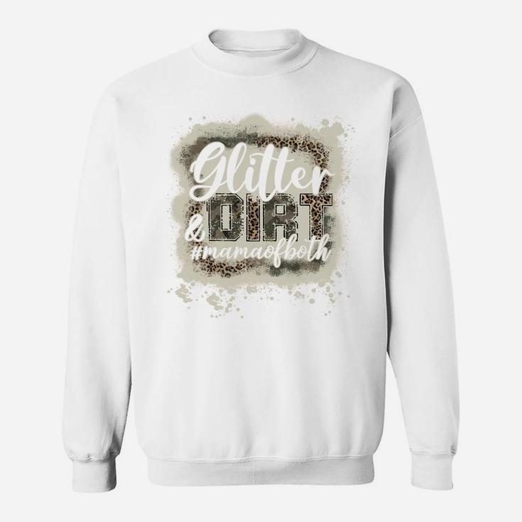Glitter & Dirt Mama Of Both Army Mom Leopard Camo Bleached Sweatshirt