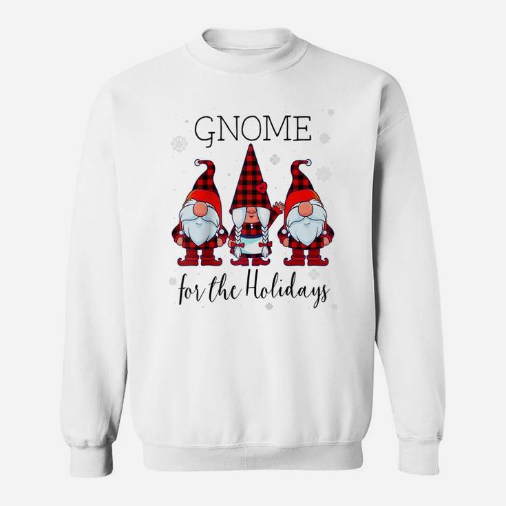 Gnome For The Holidays Buffalo Plaid 3 Gnomes Christmas Xmas Raglan Baseball Tee Sweatshirt