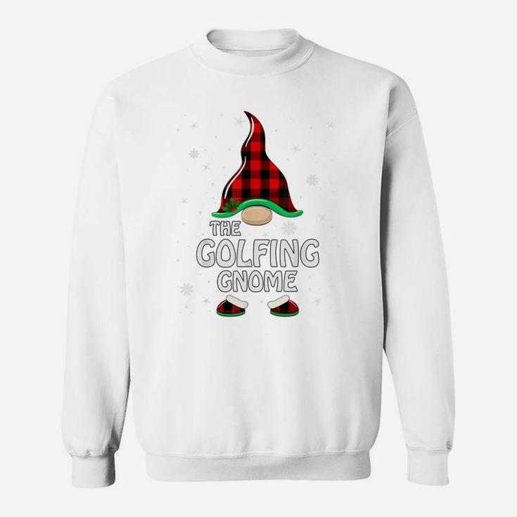 Golfing Gnome Buffalo Plaid Matching Family Christmas Pajama Sweatshirt