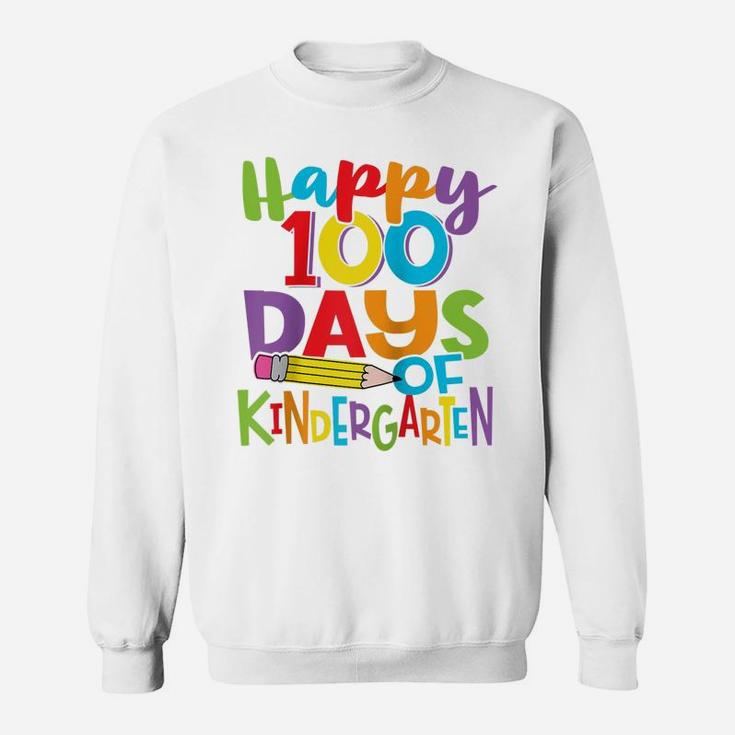Happy 100 Days Of Kindergarten Teacher And Kids Colorful Raglan Baseball Tee Sweatshirt