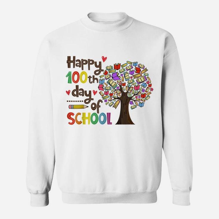 Happy 100 Days Of School Educational Books Tree Teacher Gift Sweatshirt