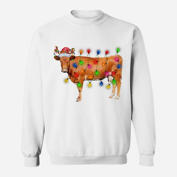 Heifer Cow Christmas Lights Funny Santa Hat Merry Christmas Sweatshirt