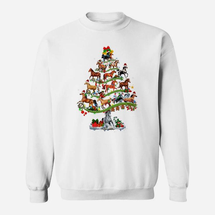 Horse Tree Christmas Candy Cane Gift Ornament Sweatshirt
