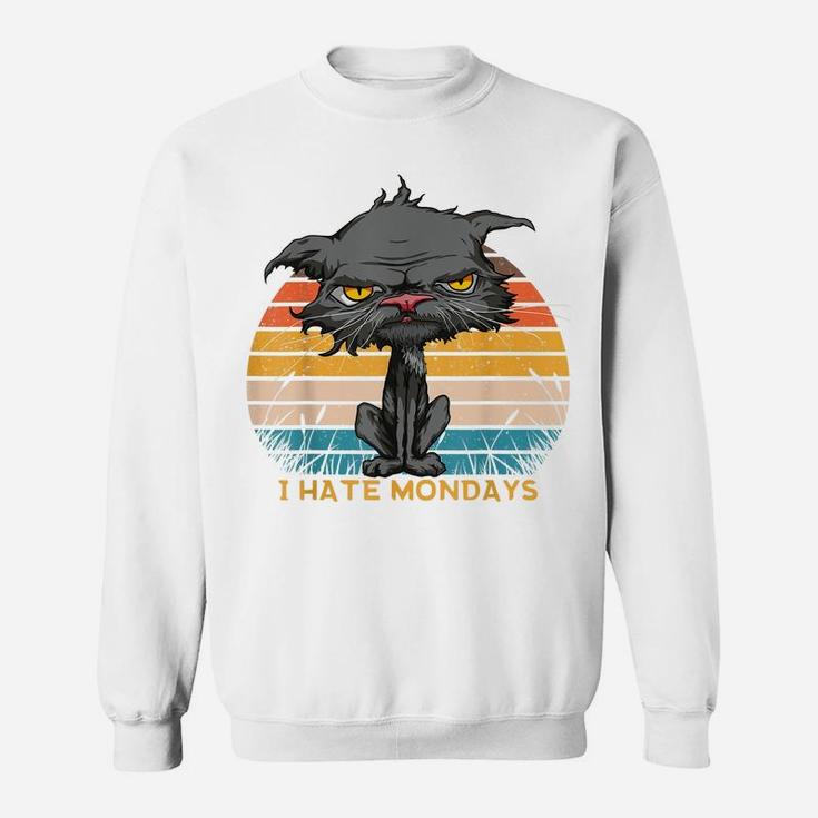I Hate Mondays Bored Cat Yellow Eyes Retro Vintage Cat Lover Sweatshirt