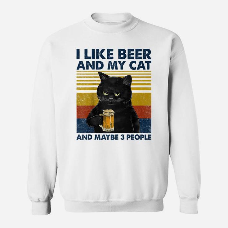 I Like Beer My Cat And Maybe 3 People Funny Cat Lovers Gift Raglan Baseball Tee Sweatshirt