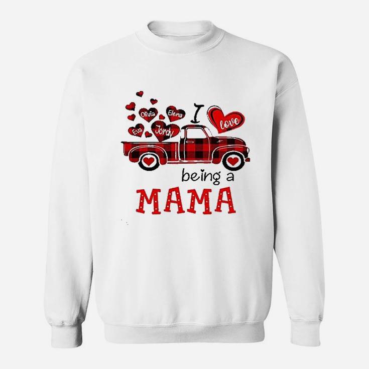 I Love Being A Mama Red Plaid Truck Heart Sweatshirt