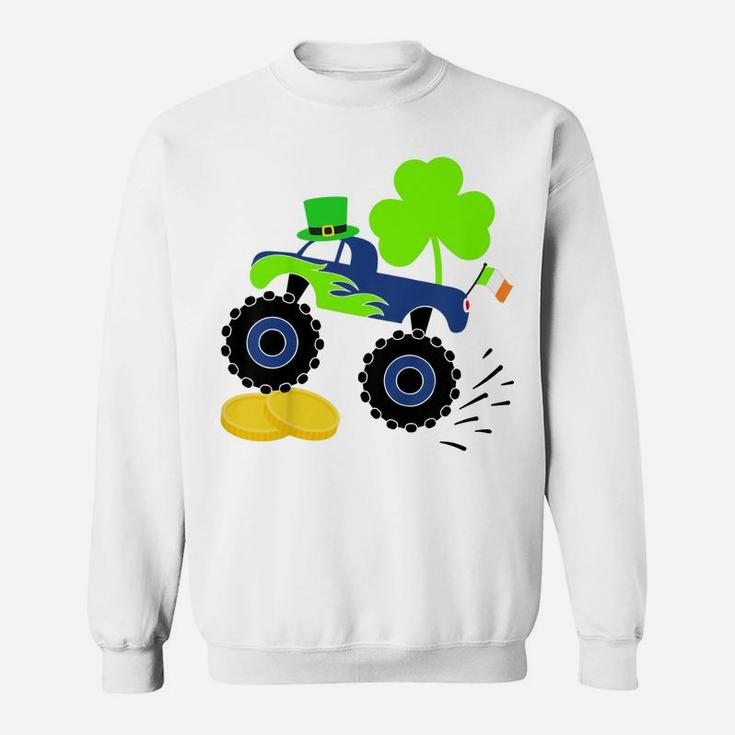 Kids Saint Patricks Day Gift For Monster Truck Lover Boy Shamrock Sweatshirt