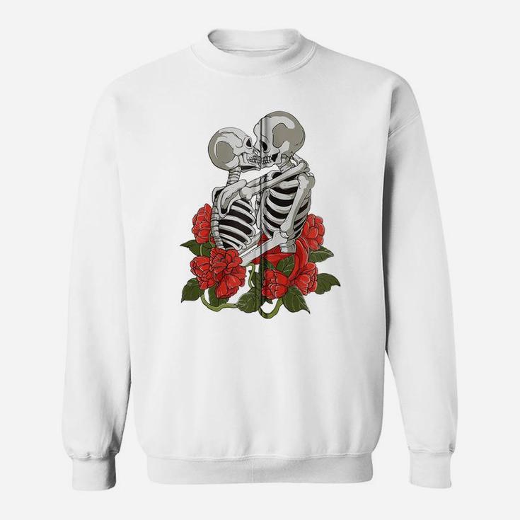 Kissing Skulls Skeletons Red Roses Flowers Death Goth Zip Hoodie Sweatshirt