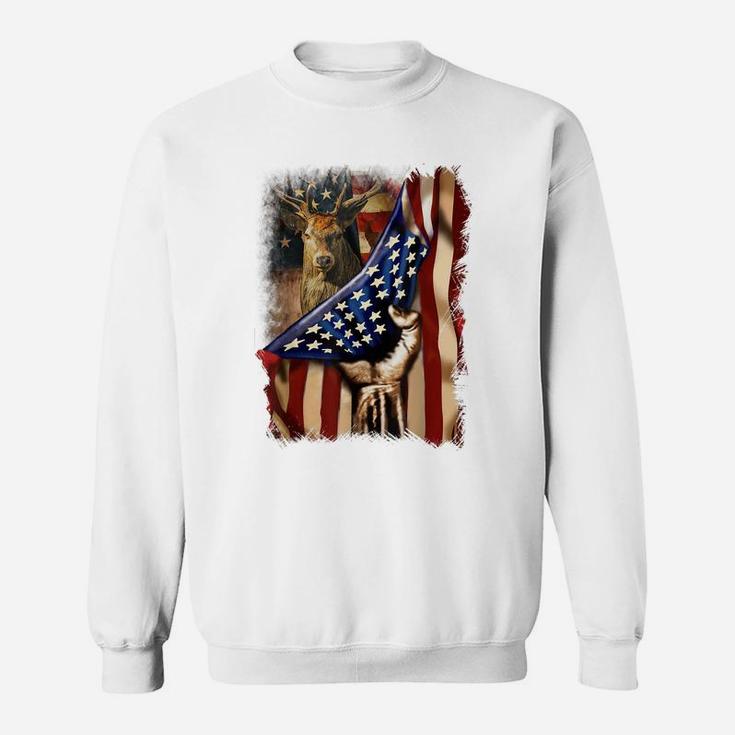 Mens Deer Hunting Father's Day American Flag Hunters 4Th Of July Sweatshirt