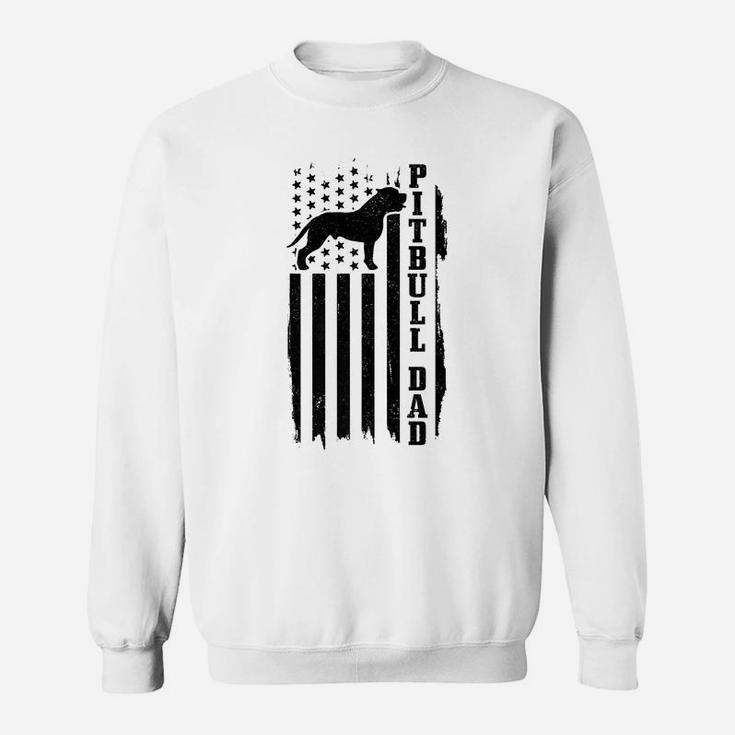Mens Pitbull Dad Vintage American Flag Patriotic Pitbull Dog Sweatshirt