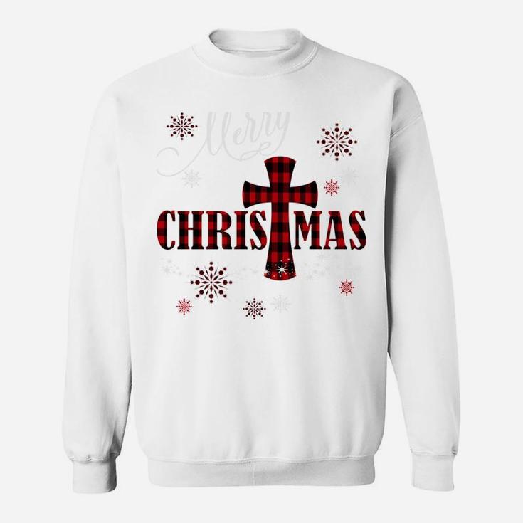 Merry Christmas Cross Buffalo Plaid Christian Holiday Gift Sweatshirt Sweatshirt