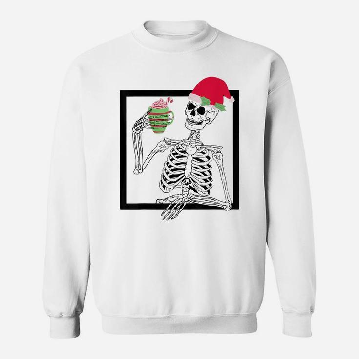 Merry Christmas Funny Santa Hat Christmas Drink Skeleton Sweatshirt